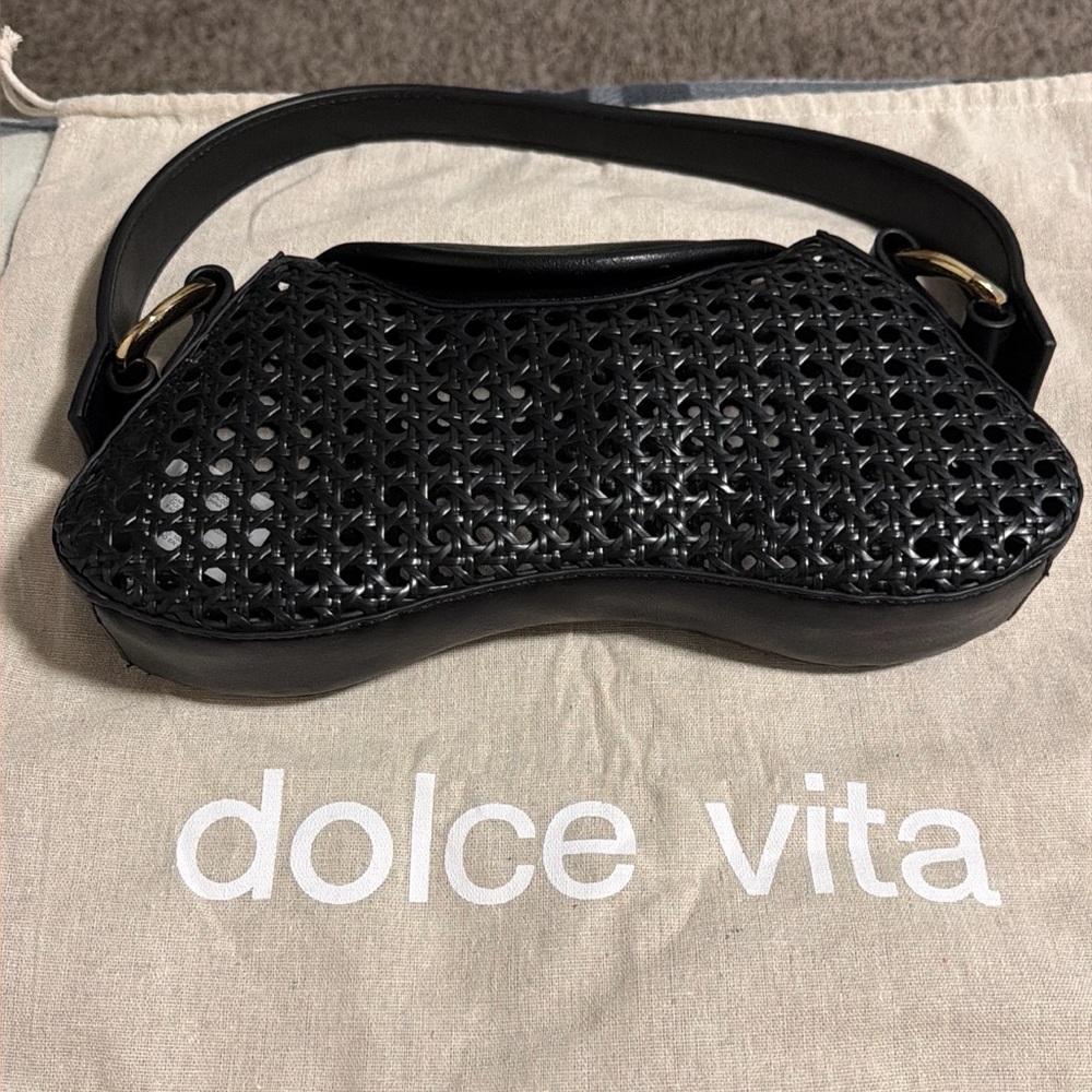 Dolce Vita Black Woven Shoulder Bag with Top Handle - Picture 11 of 11